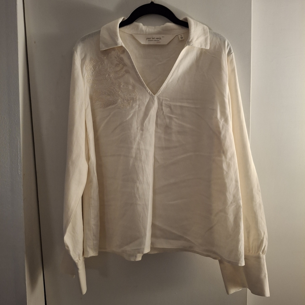 Peace Love World Women's Cream Long Sleeve Blouse